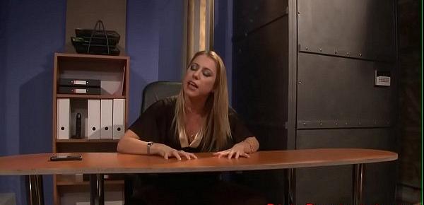  Office lezdom disciplines her restrained sub